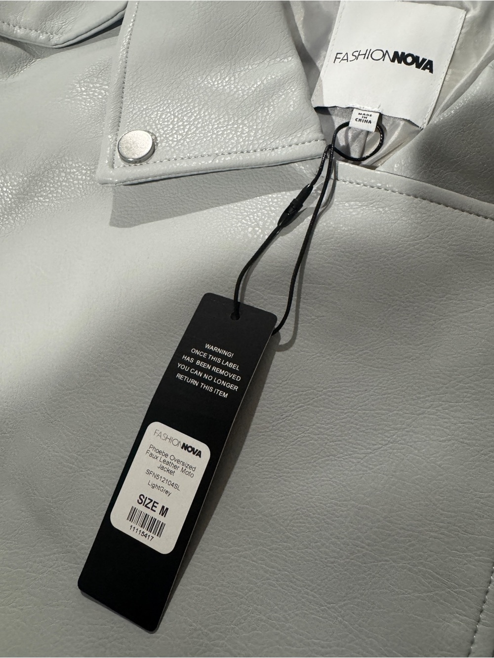 Fashion Nova Light Gray Faux Leather Moto Jacket